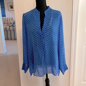 Alice + Olivia blue blouse with white dots